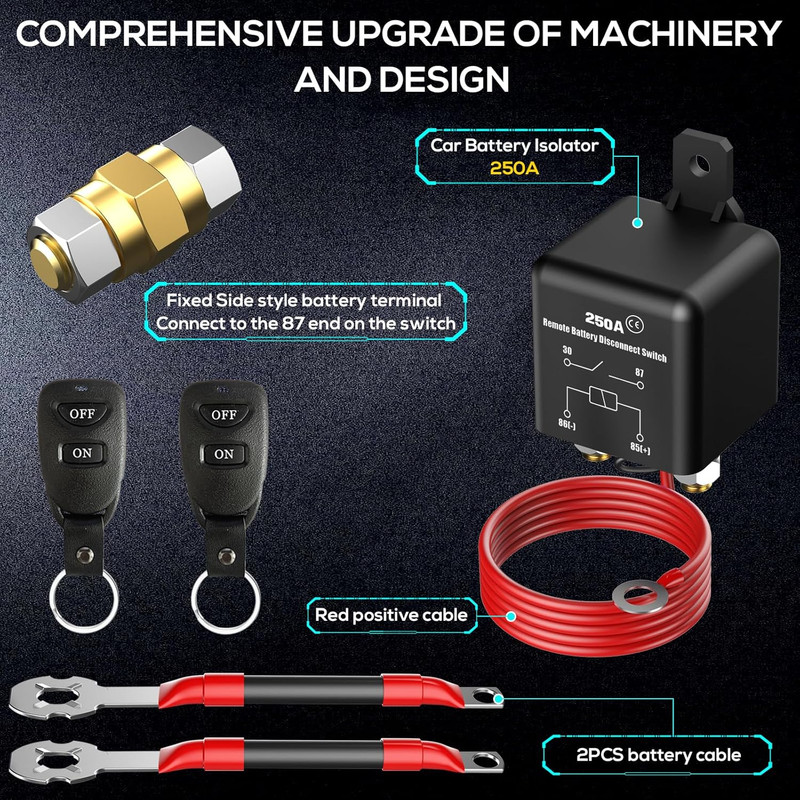 Side Post Remote Battery Disconnect Switch 12V, 250A, Upgrade Prevent Battery Dr gallery