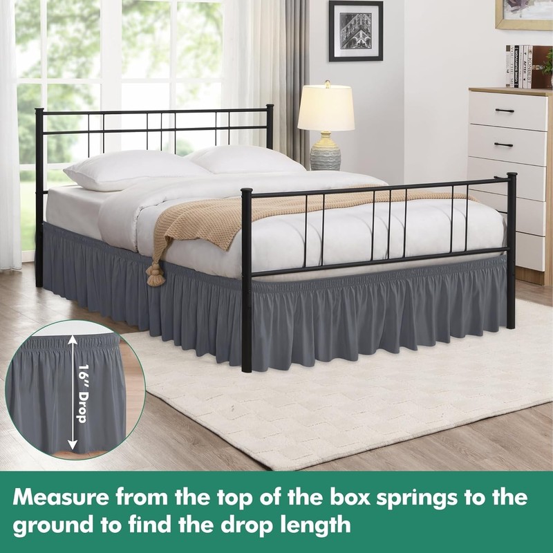 Queen Bed Wrap Around Skirt Split Corners Elastic Dust Ruffle Polyester Dark ... gallery