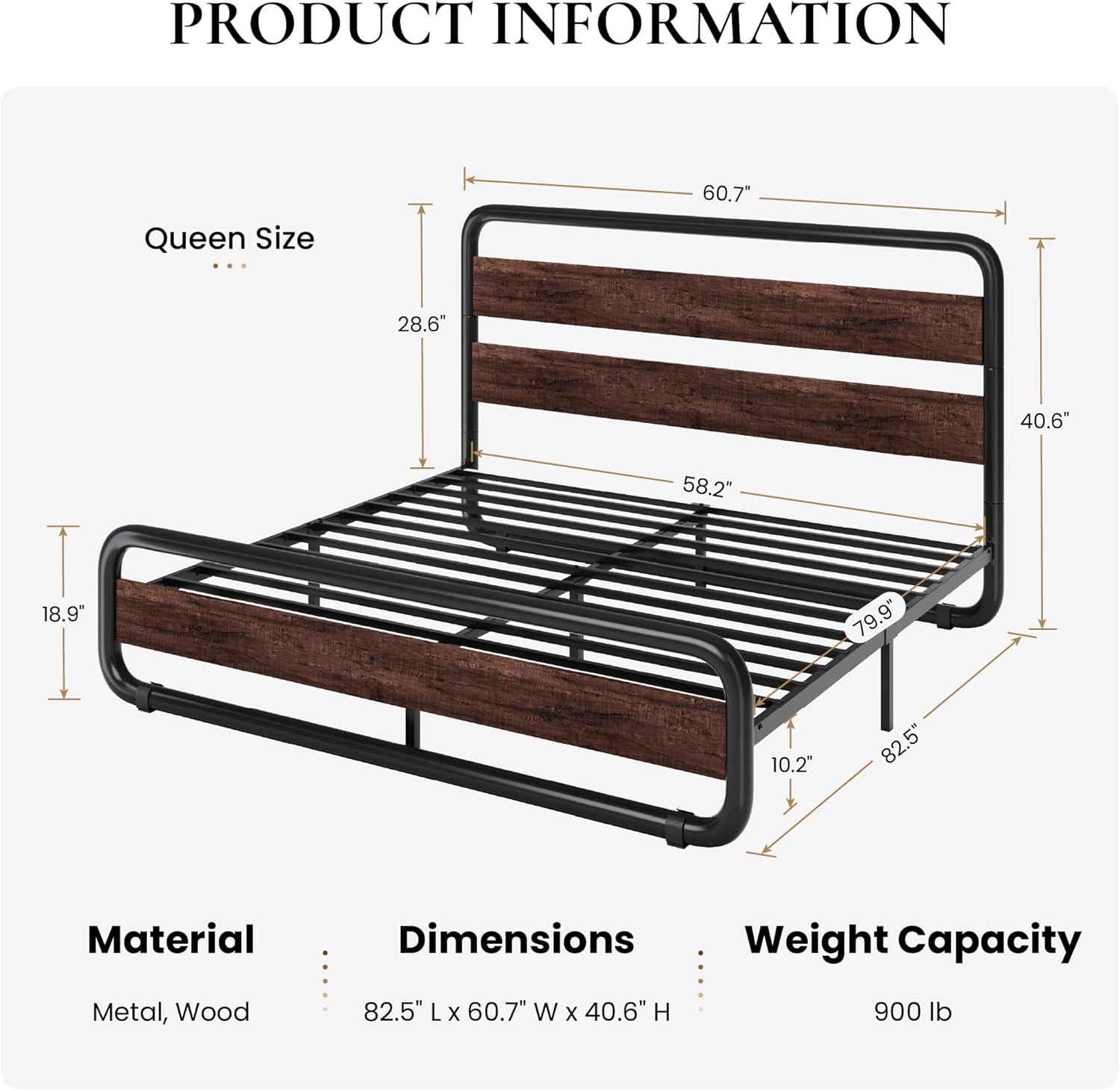 SHA CERLIN Queen Metal Bed Frame with Wood Headboard gallery