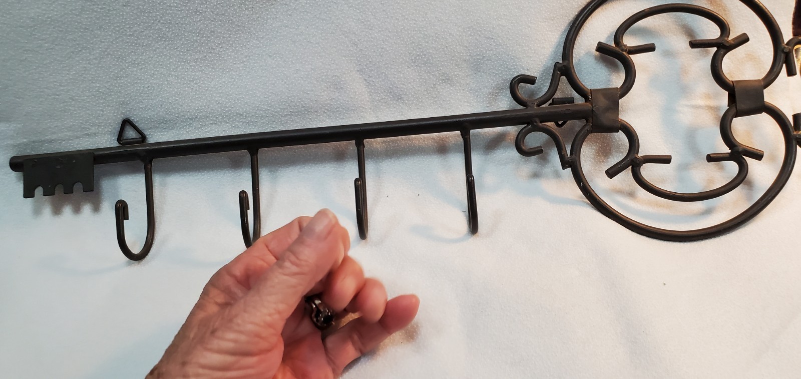 Wall Mounted Rustic Metal Key Holder Brown/Black 4 hooks 20" X 6.5" gallery