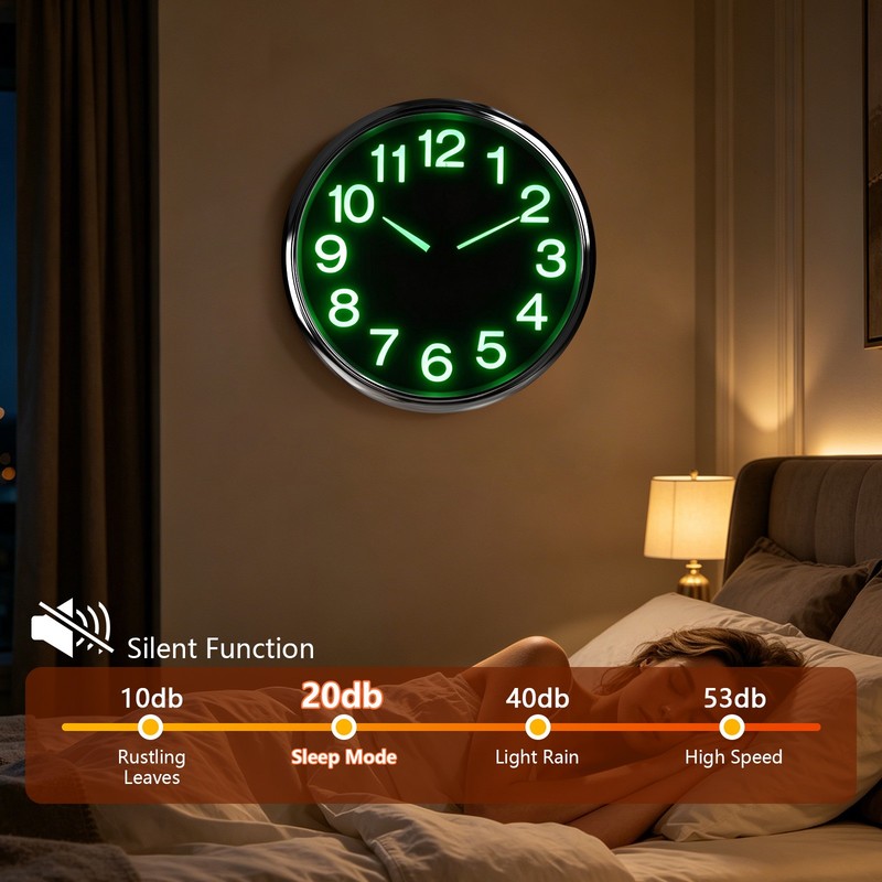 12'' Luminous Quartz Night Wall Clock Large Light Glow In The Dark Silent Home gallery