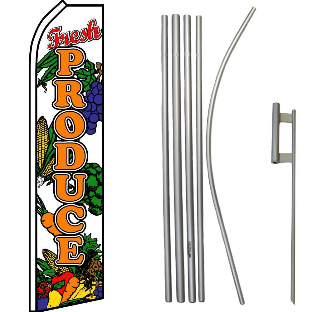 Fresh Product White / Orange Swooper Flag & 16ft Flagpole Kit/Ground Spike gallery