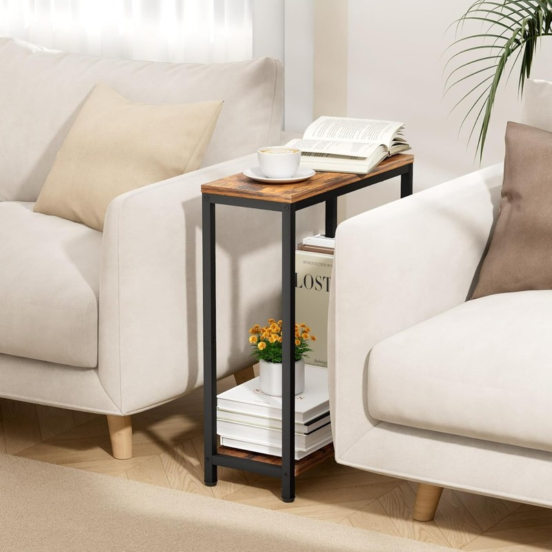 Narrow 2 Tier Side Table - Rustic Brown & Black for Small Spaces Elegance gallery