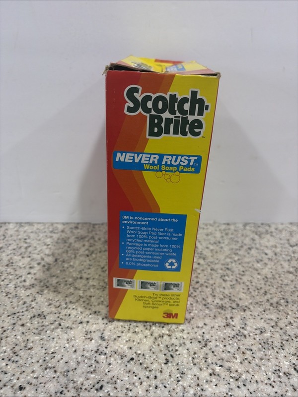 Vintage 3M Scotch-Brite Never Rust Wool Soap Pads 1993 Box of 14 soap pads gallery