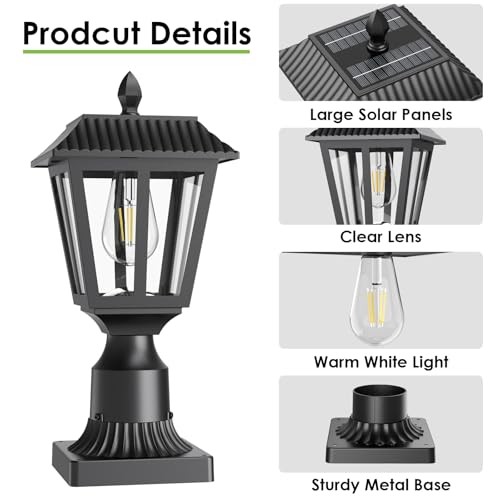 Solar Lamp Post Light Outdoor - 3000K Warm White, IP45 Waterproof Post 2PK gallery