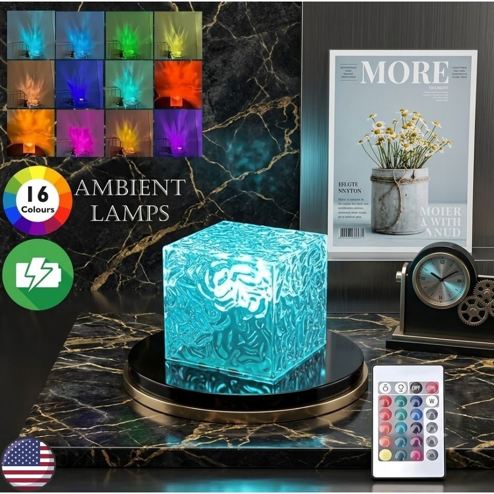 16 Colors RGB Ocean Wave Projector Lamp Remote LED Night Light Rechargeable gallery