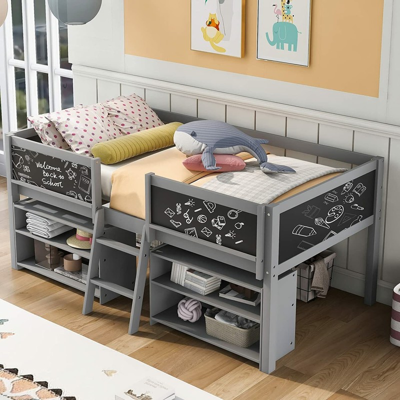 Solid Wood Loft Bed w/ Storage Drawers or Shelves Platform Bed Frame Bedroom Set gallery