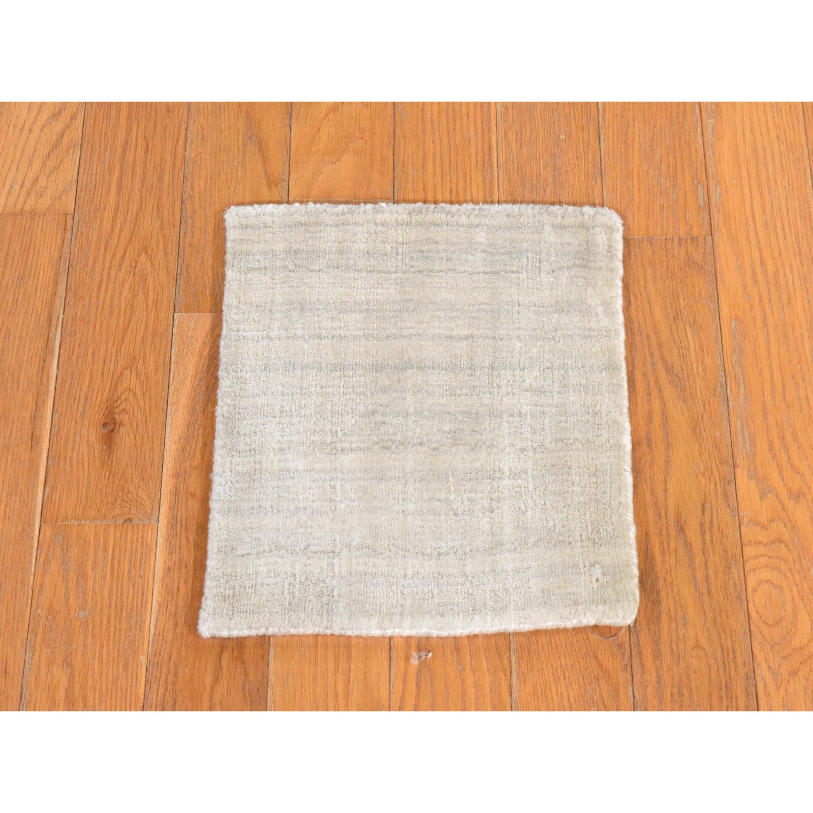 1'x1' Ivory Hand Loomed Wool and Silk Modern Design Table Top Rug 78662 gallery