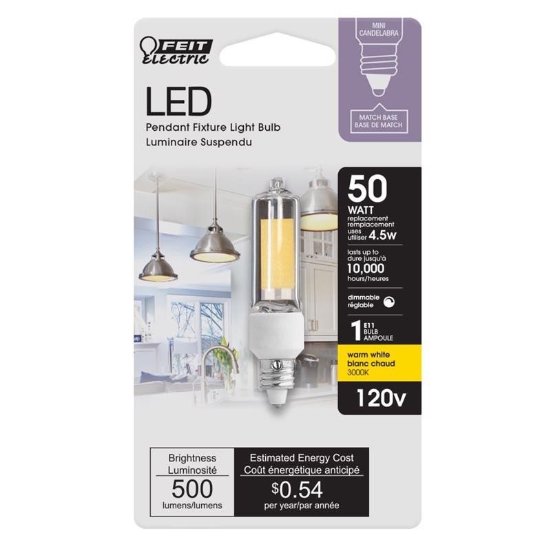 Feit T4 E11 LED Bulb Warm White 50 Watt Equivalence 1 pk #BP50MC/830/LED gallery