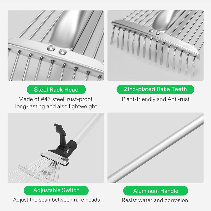 2-Piece Leaf Rake Set - Adjustable Garden/Camping Rake with 15/9 Tines, Collapsi gallery