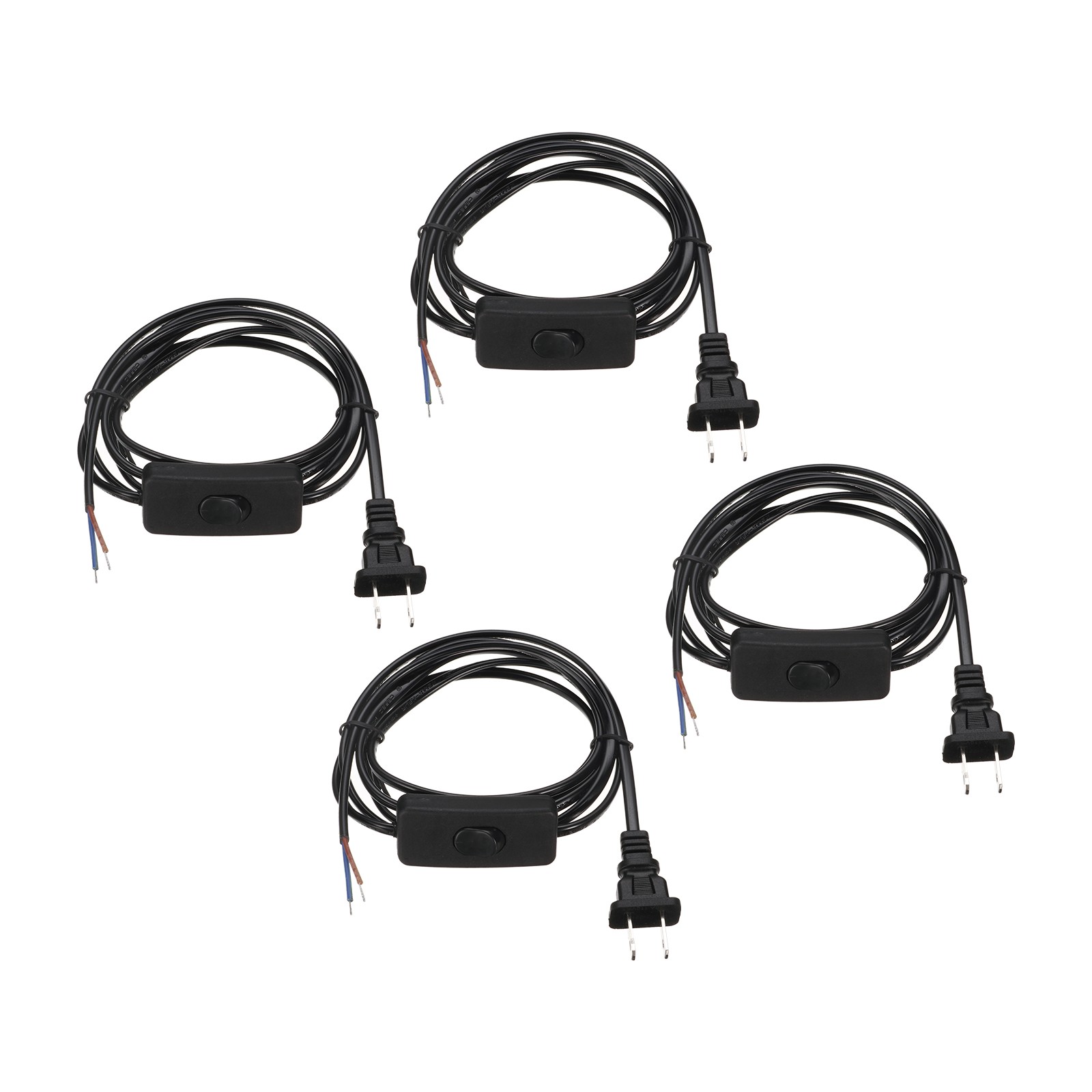 4 Pcs 6FT 18/2 US Plug Lamp Cord with Switch Pure Copper Stripped End Black gallery