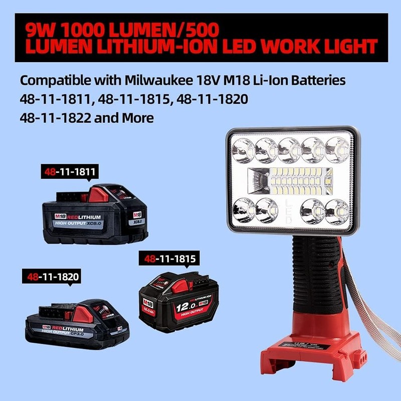 1000LM Cordless LED Flashlight Work Light Torch for Milwaukee 18V Li-Ion Battery gallery