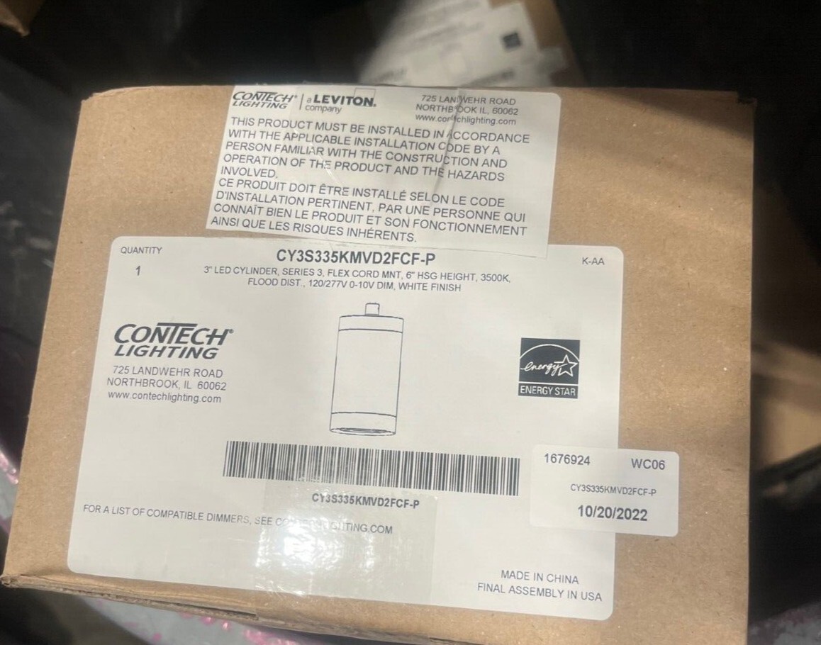 Contech CY3 Series 6 1/2" Matte White Cylinder Pendant light with cord 3500K gallery