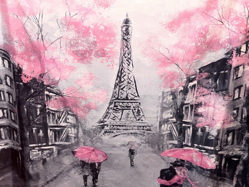 Paris Eiffel Tower Wall Tapestry Pink Cherry Blossom Couple 60x51 In gallery