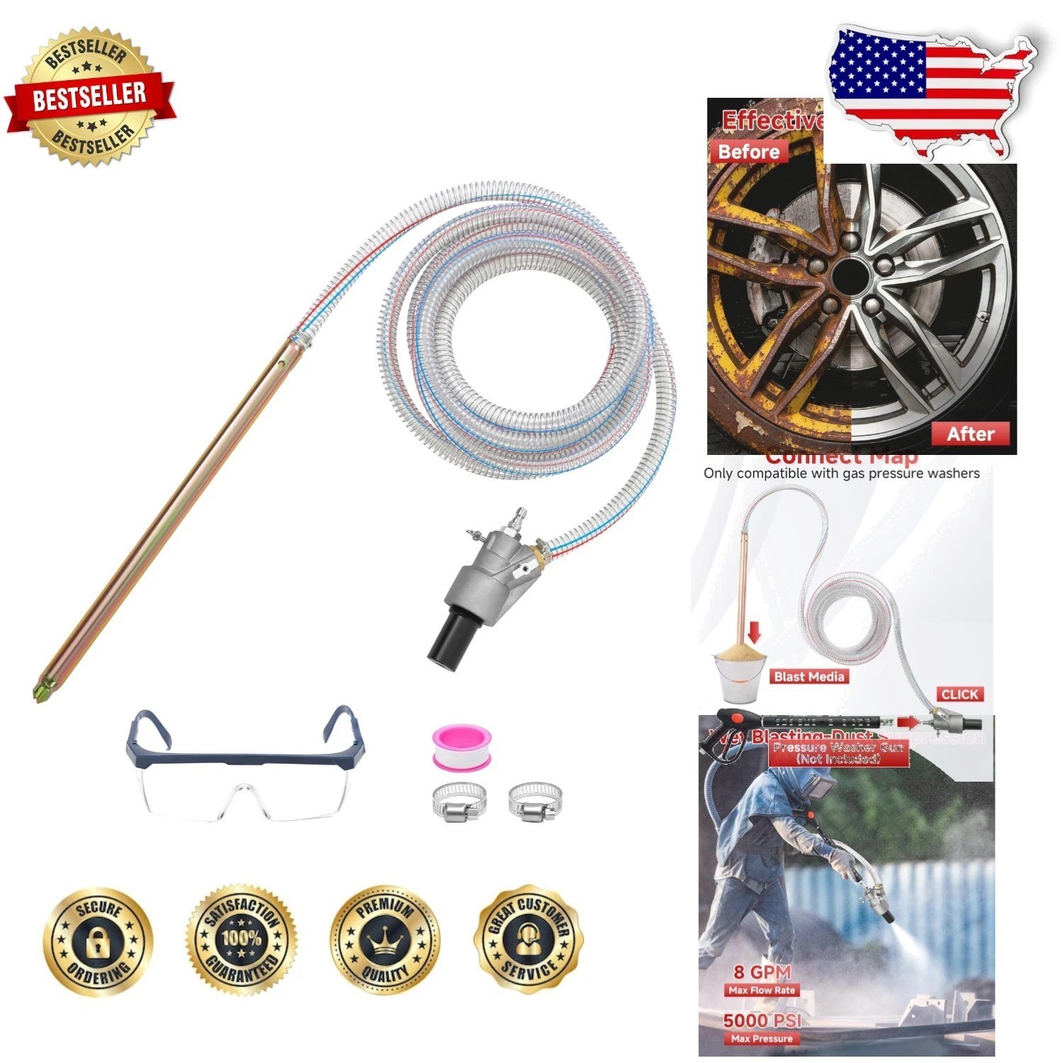 Pressure Washer Sandblaster Kit Wet 8 GPM 5000 PSI Tungsten Nozzle gallery