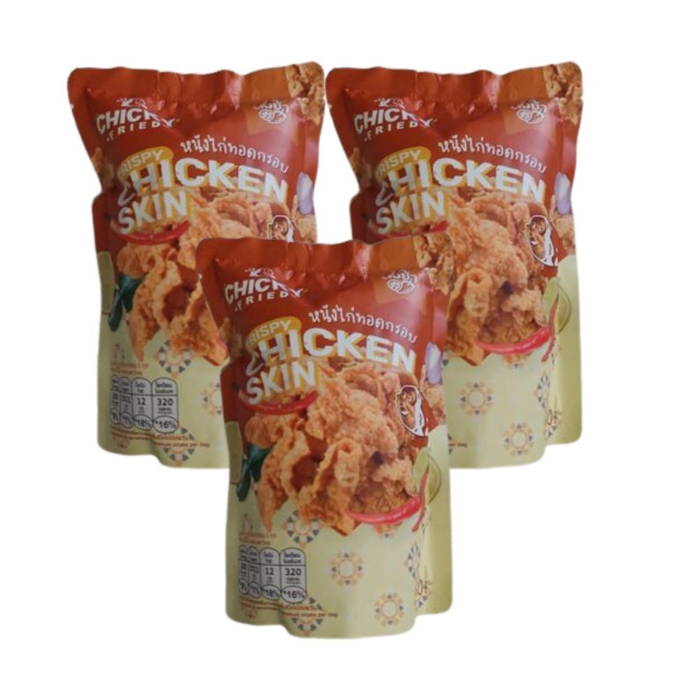 3 Packs Chicky Fried Crispy Chicken Skin Tom Yum Spicy Thai Savory Snack 30g gallery