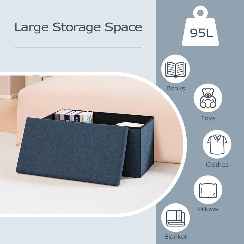 PINPLUS Folding Storage Ottoman Bench,Storage Ottoman with Lid Tray, 30'',550 lb gallery