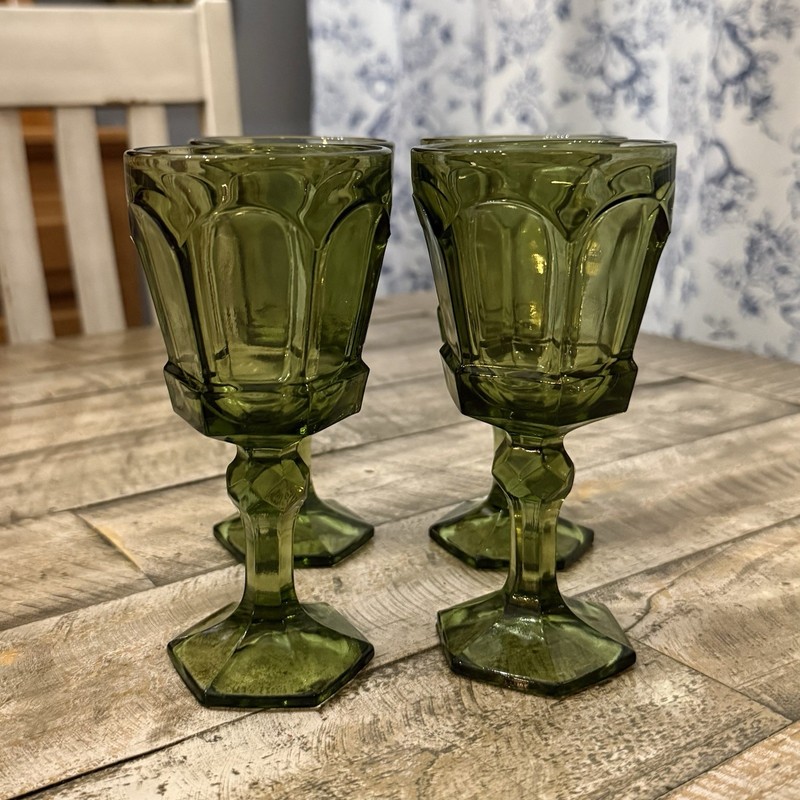 Fostoria Virginia Wine Goblets Light Green Set of 4 Heavy Glass Stemware 6" gallery