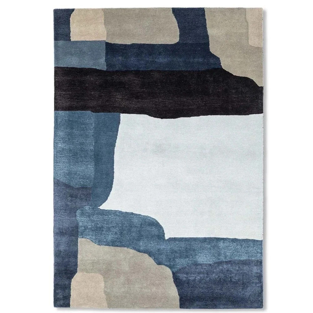8x12 ft Handmade Hand‑Tufted Wool Area Rug Blue Abstract Modern Living Room Rug gallery