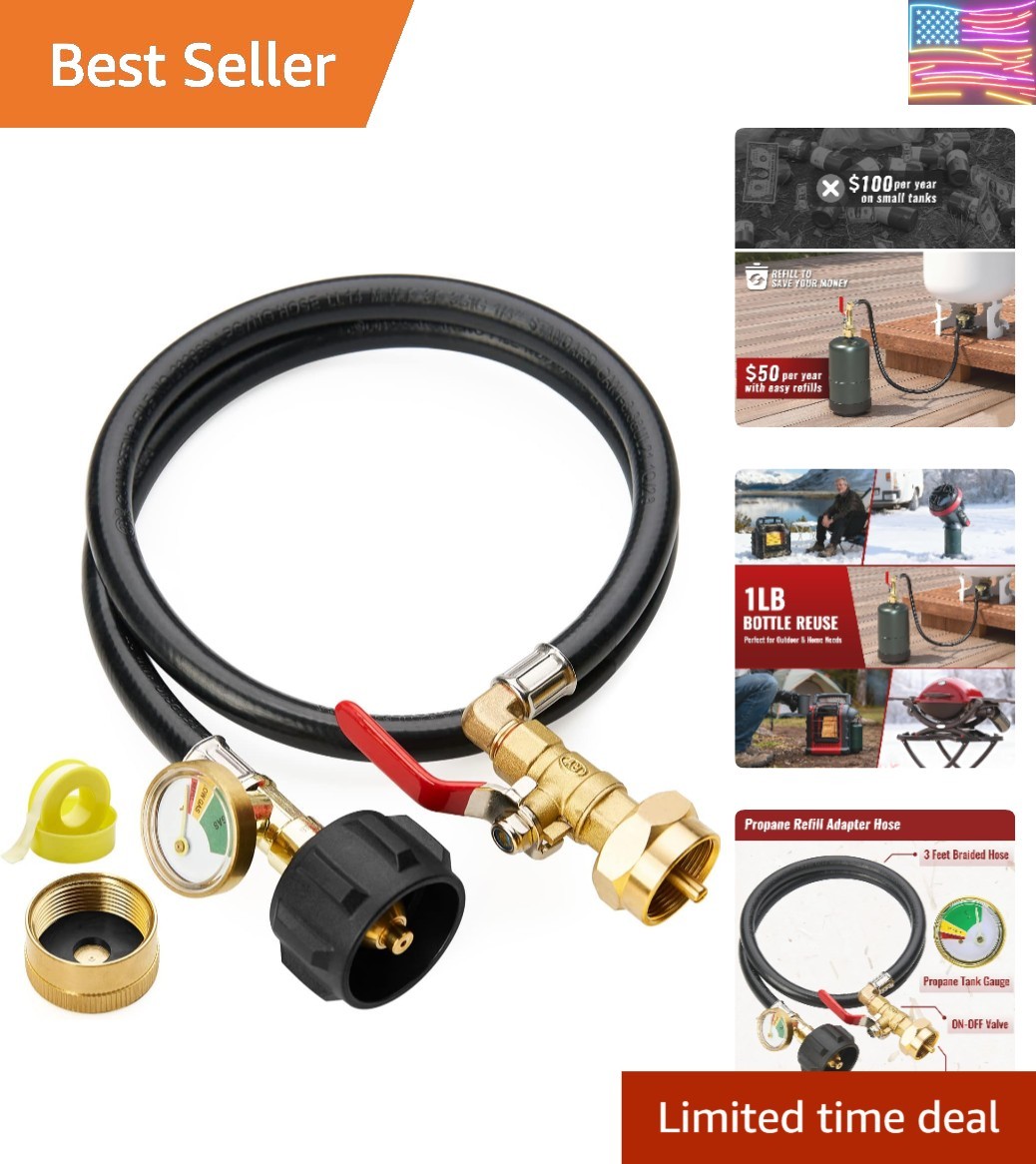 3 Feet Propane Refill Adapter Hose with Gauge and ON/Off Control Valve, Exten... gallery