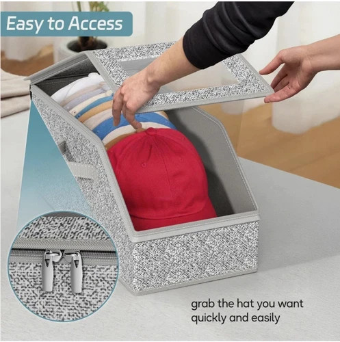 Stackable Baseball Cap Storage Organizer – Large Capacity Hat Box with Lid gallery