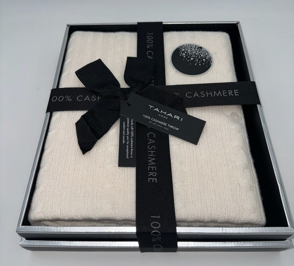 Tahari Cashmere Knit Throw Blanket Ivory Off White NIB gallery