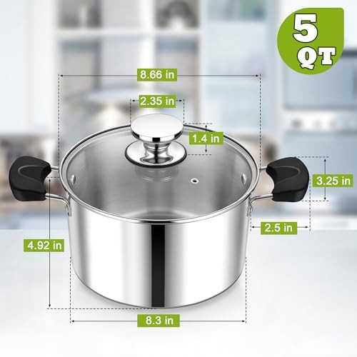 5 Quart 3-Ply Cooking Stock Transparent Glass, Tri-ply Stainless Steel 5 Quarts gallery