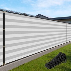2′ Tall Gray Stripe Privacy Fence Screen UV Shade Permeable Fabric with Grommet