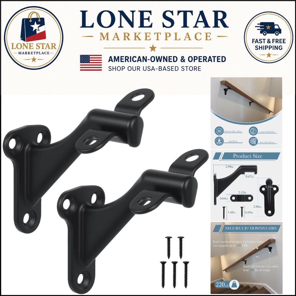 Durable 3-Inch Handrail Brackets for Stairway Safety - 330 lbs Support 2-Pack