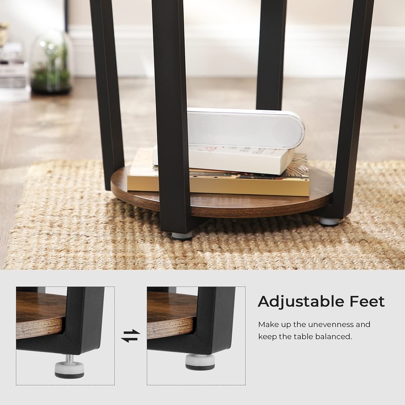 Rustic Brown Black 2 Tier Round Side End Bedside Table Storage ULET57X gallery