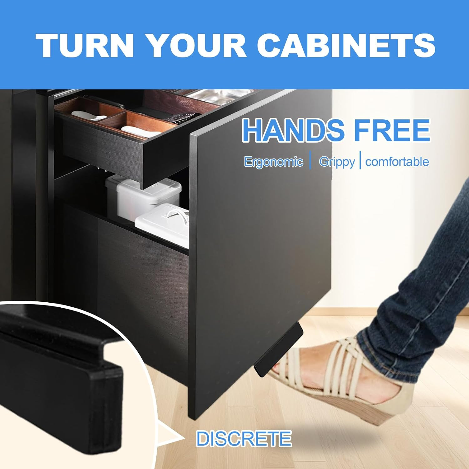 Cabinet Foot Pull for Trash Drawer – Hands-Free Kitchen Cabinet Opener, Touchles gallery