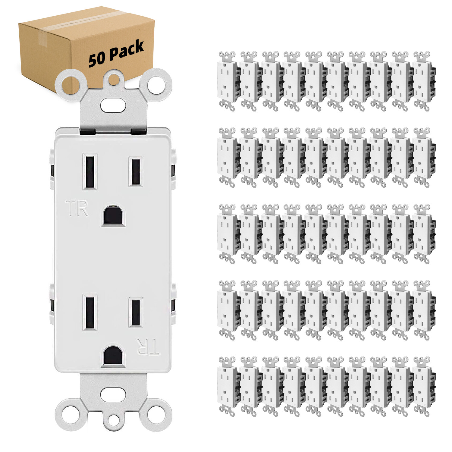 50 Pack Outlet Decora Duplex Receptacle, 15 Amp, 125 Volt, Tamper Resistant gallery