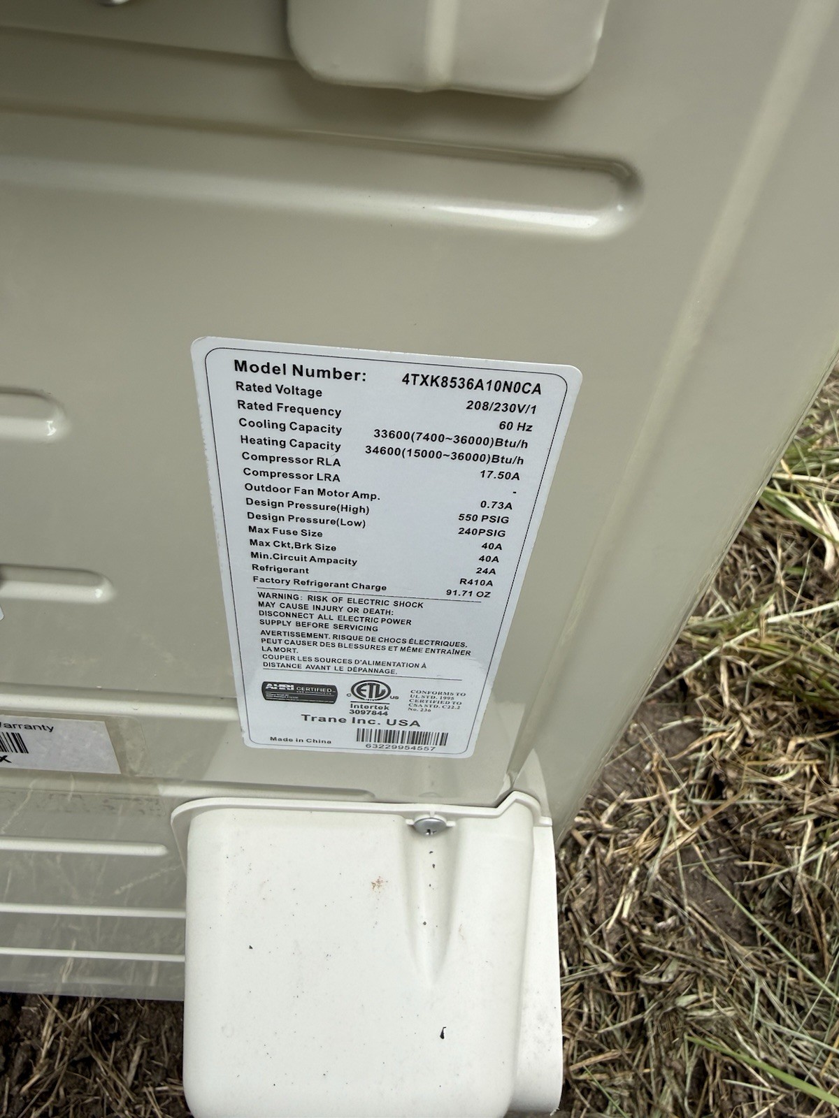 Trane Ductless Mini-Split Heat Pump Outdoor Unit 33K 208/230V R-410A 1Z gallery