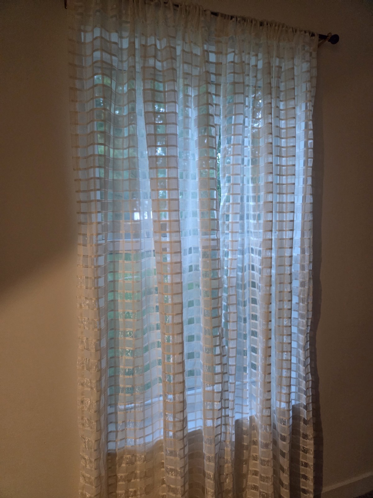 Ivory Checkered Semi Sheer World Market Curtains 44x84" gallery