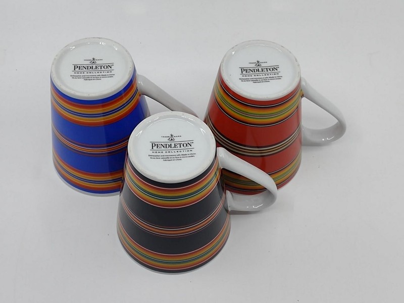 Set 3 Pendleton Home Collection Multicolor Striped Mugs Red Black & Royal Blue gallery