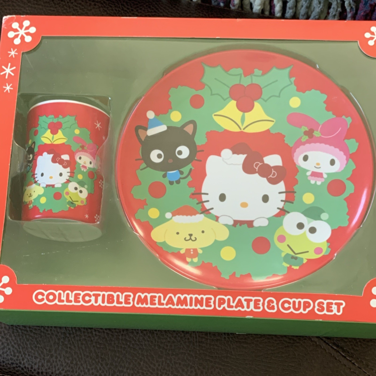 Sanrio Hello Kitty Christmas Melamine Plate & Cup Set Holiday Cartoon Characters gallery