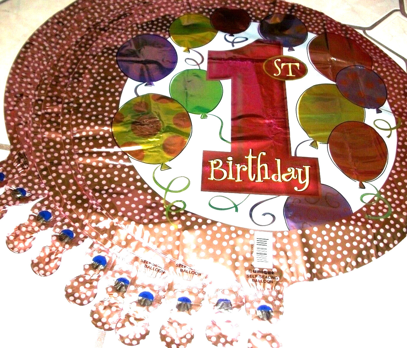 Happy First Birthday Mylar Balloons Party Decorations Lot of 10 Pink Polka Dots gallery