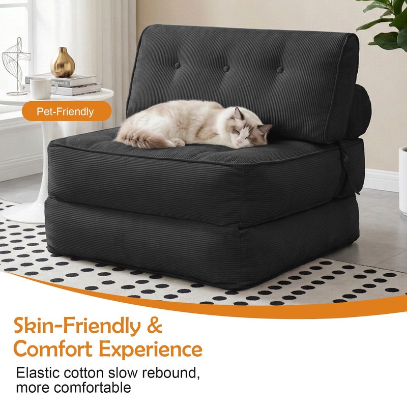 Folding Sofa Bed, Convertible Sleeper Chair with Pillow Foldable Mattress Black gallery