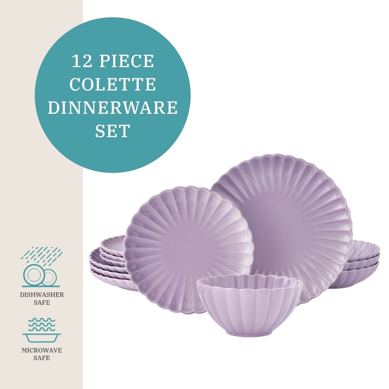 Colette 12-Piece Stoneware Dinnerware Set, Purple gallery