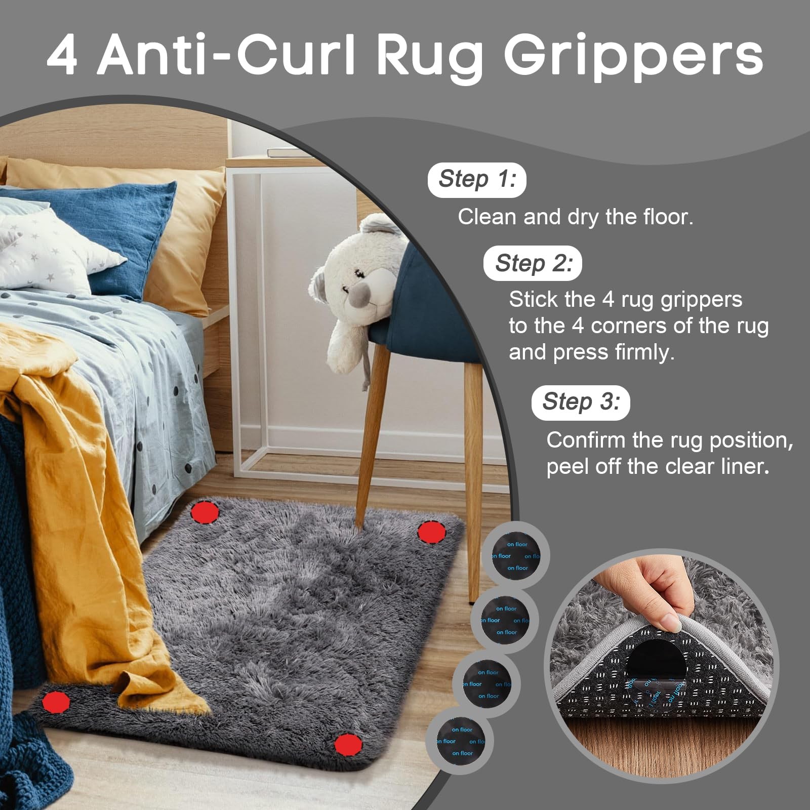 Ophanie Small Rug Upgrade Non Slip Throw 2' x 3' (Rectangular), 1- Grey gallery