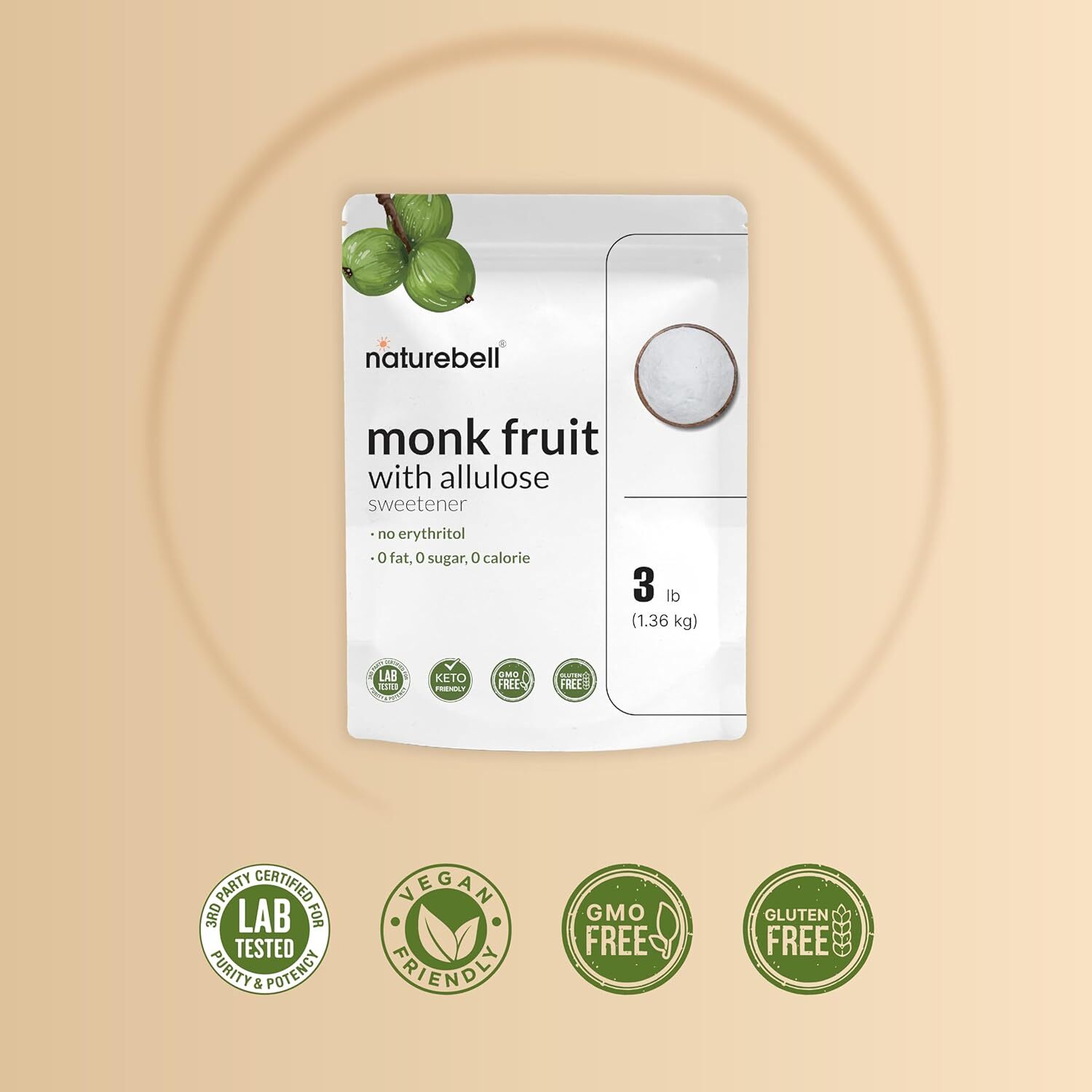 NatureBell Monk Fruit & Allulose Sweetener, 3 Pounds 1:1 Sugar Substitute 0 Carb gallery