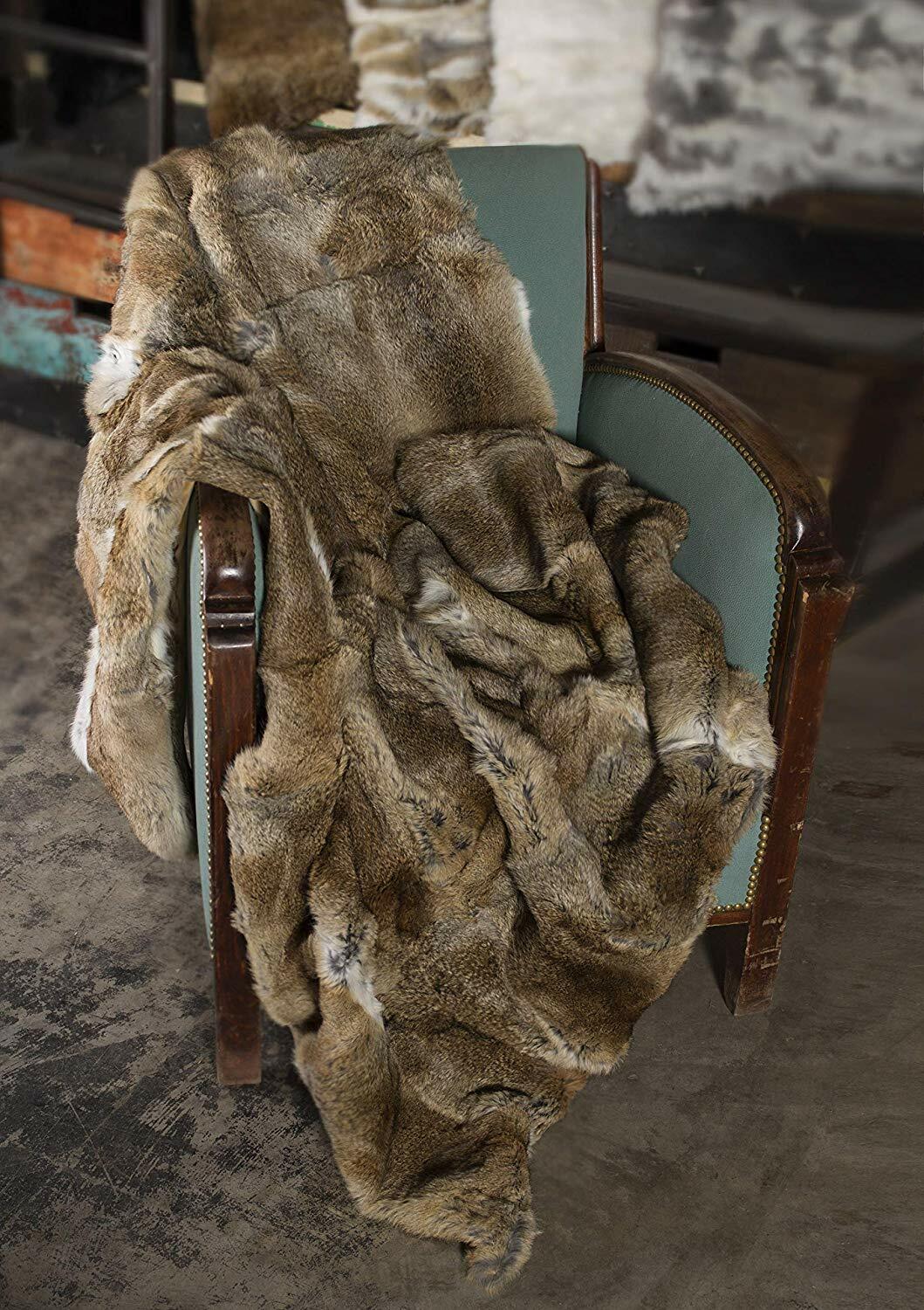 100% Genuine Real Rabbit Fur Throw Soft Bedspread Blanket 55in×63in Straw yellow gallery