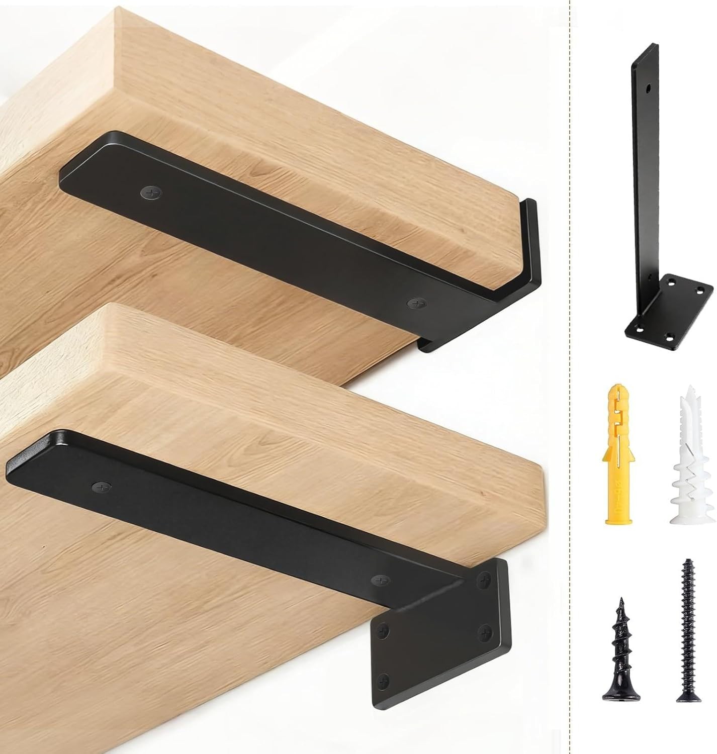 6 Pack 8 Inch Floating Shelf Brackets - Solid Steel Heavy Duty Black gallery