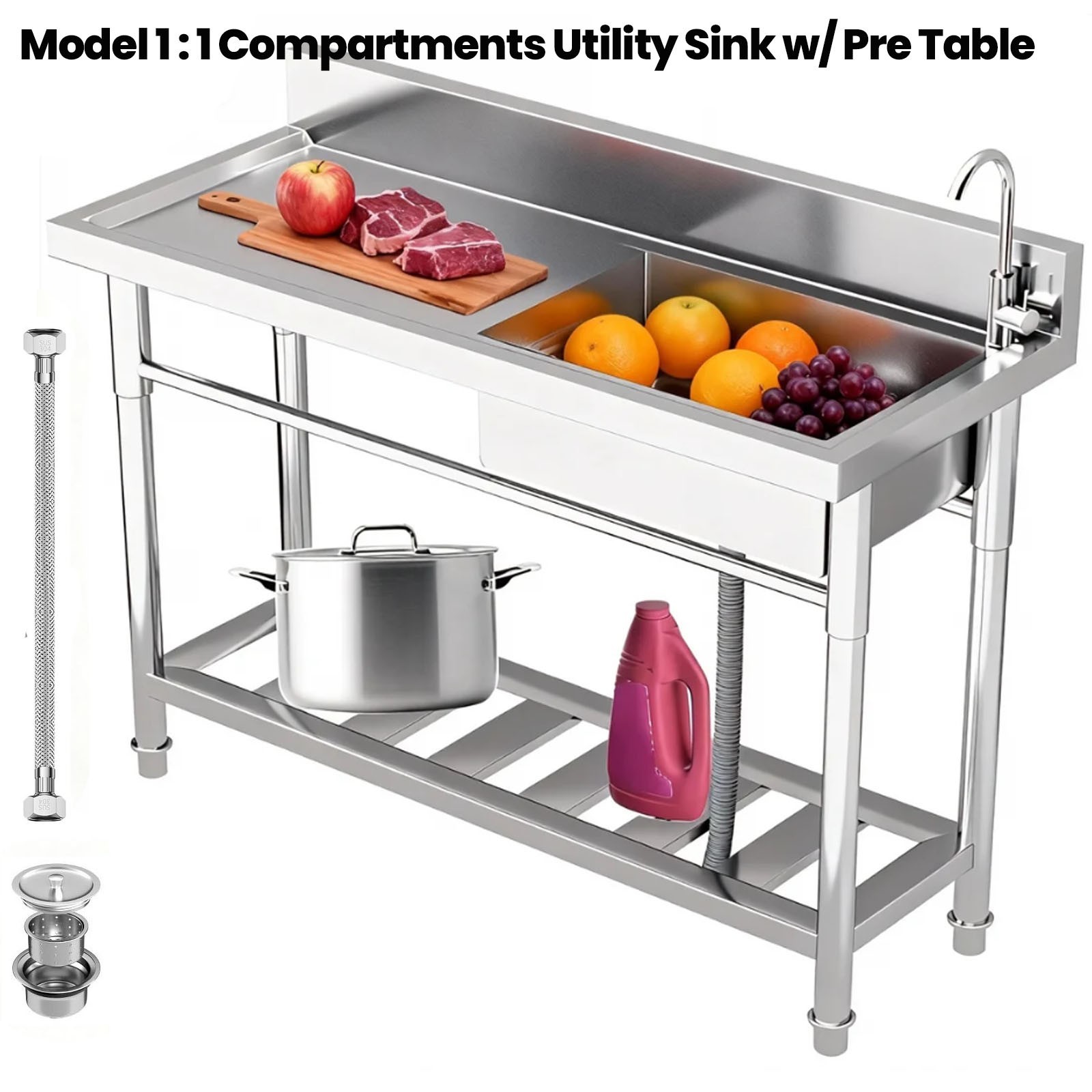 1&3 Compartment Commercial Kitchen Sink Stainless Steel Utility Sink with Drawer gallery