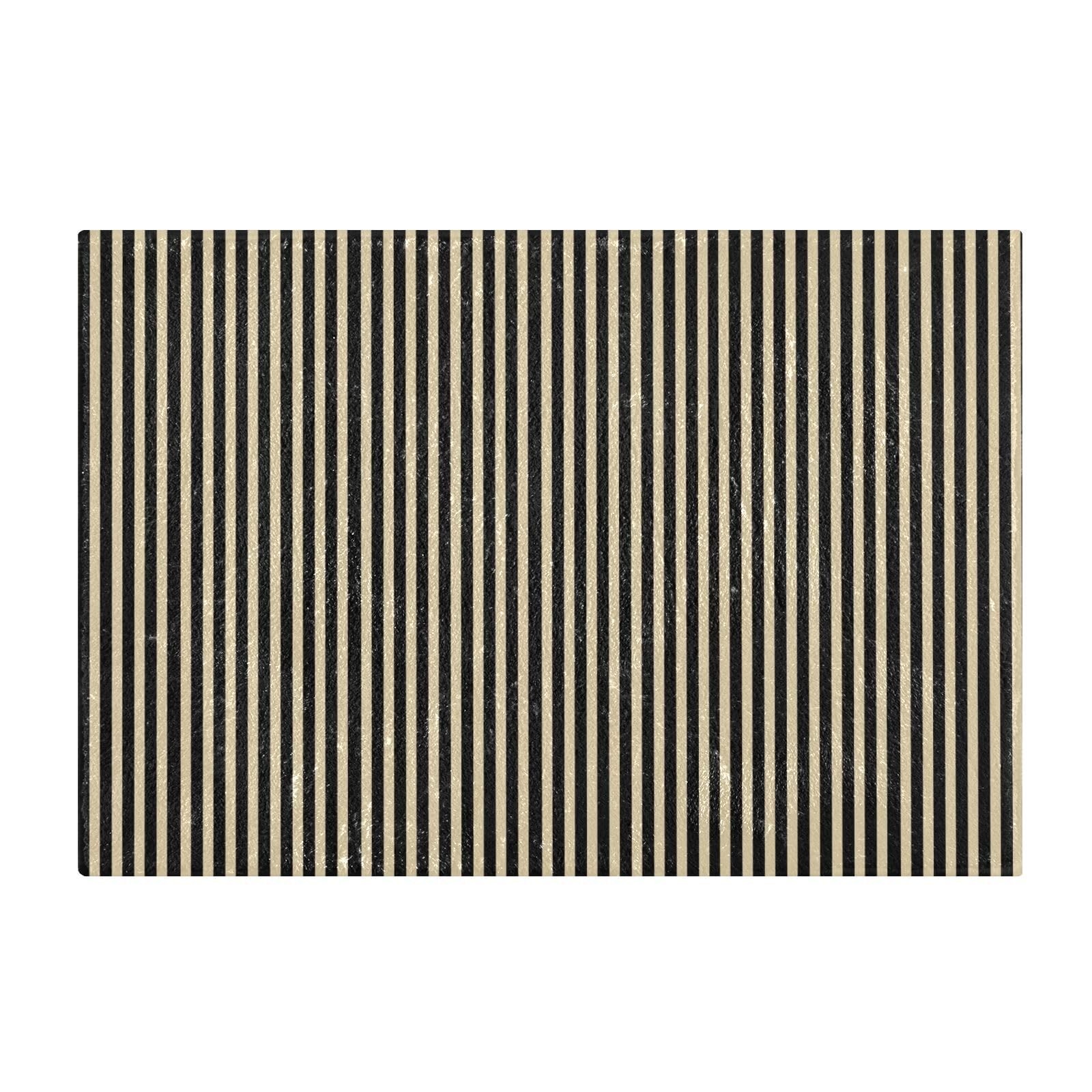 Beige Black Stripe Bathroom Rug Soft Absorbent Non Slip Bath Mat 20x24 Inch gallery