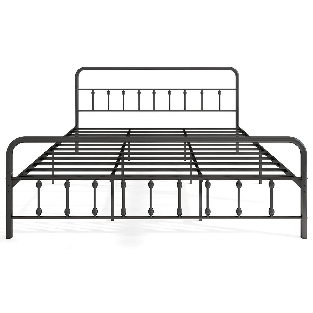 King Size Bed Frame with Headboard Under Bed Storage No Box Spring Needed Black