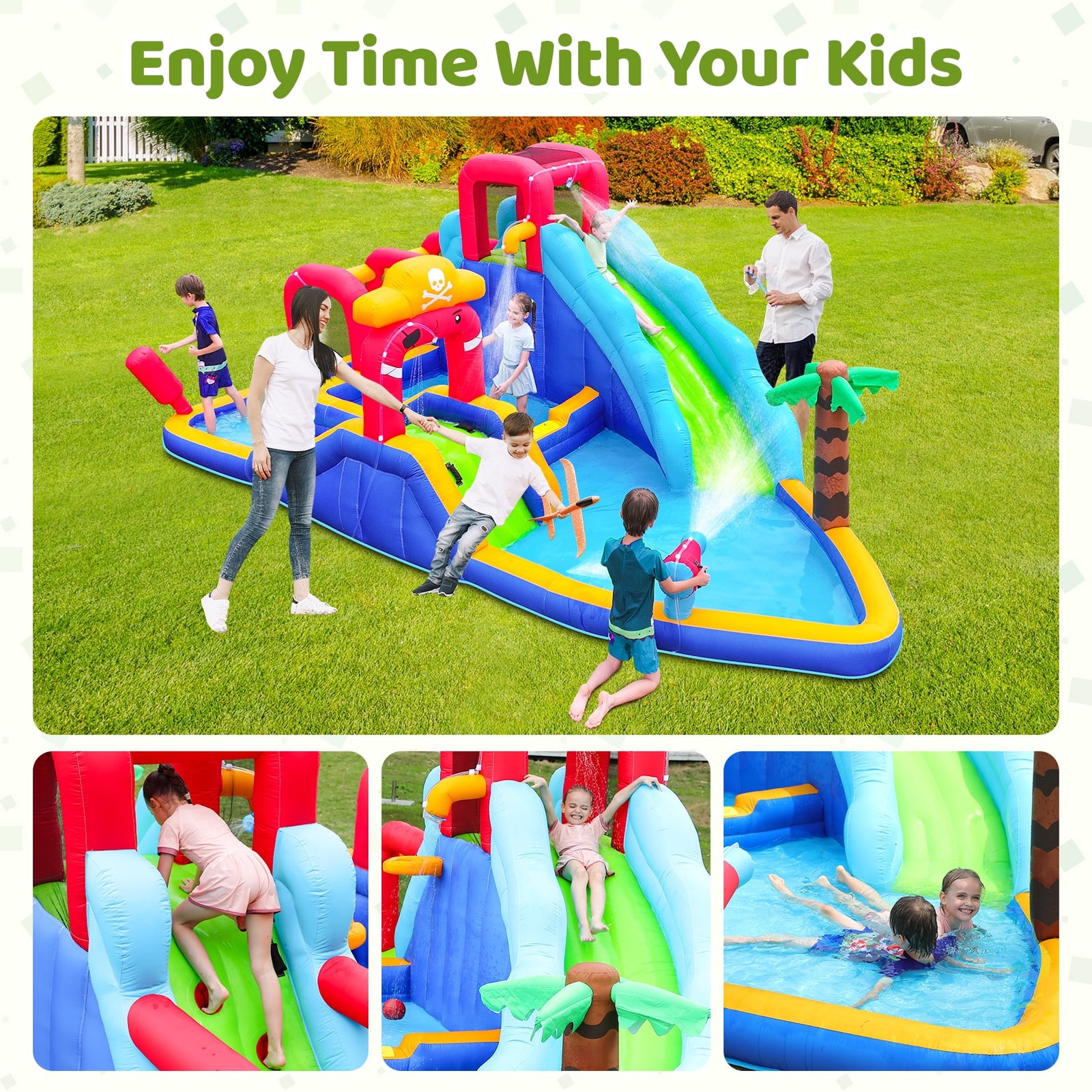 Large 11-in-1 Inflatable Water Slide Bounce House, 450W Blower, 222"x135"x82" gallery