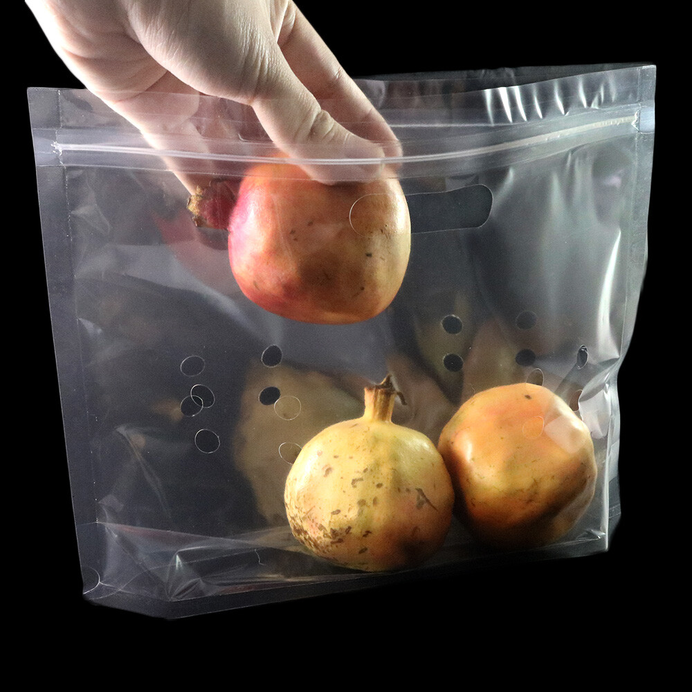 50/100 Clear Plastic Vented Zipper Seal Fruit Produce Stand Up Pouch with Handle gallery