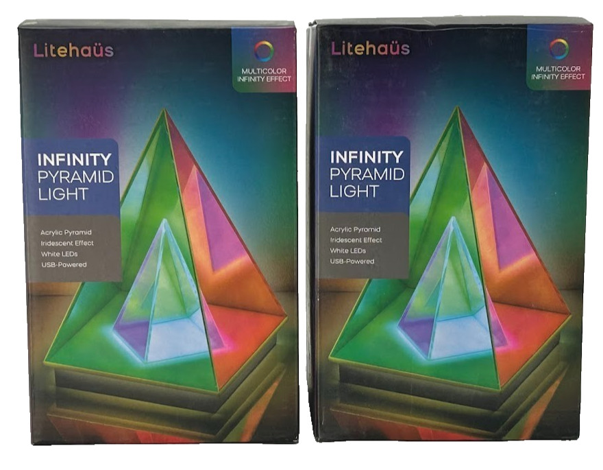 2 pack Iridescent Acrylic Infinity Pyramid Table Light 7.7" | LED Indoor Lamp gallery