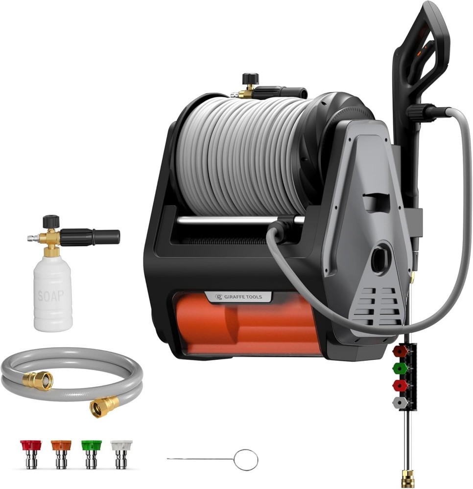 Giraffe Tools Retractable Wall Mounted Pressure Washer Pro, Max 3700 PSI 1.6 GPM